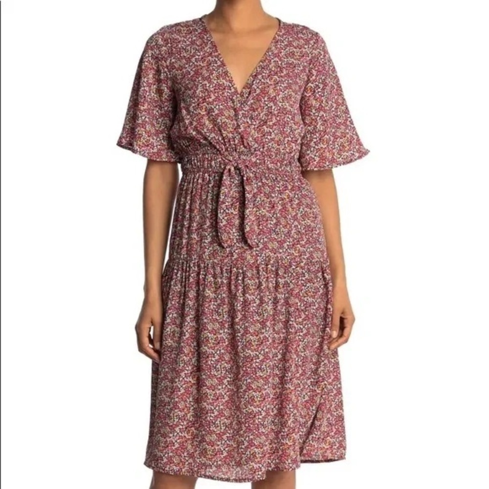 Superfoxx Pink Micro Floral Short Sleeve Knee Length Dress XS